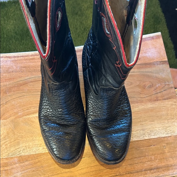 Brahma Black Ankle Boots with Red Accents - Picture 2 of 9